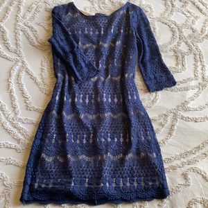 Sheer lace blue mid length dress size small.